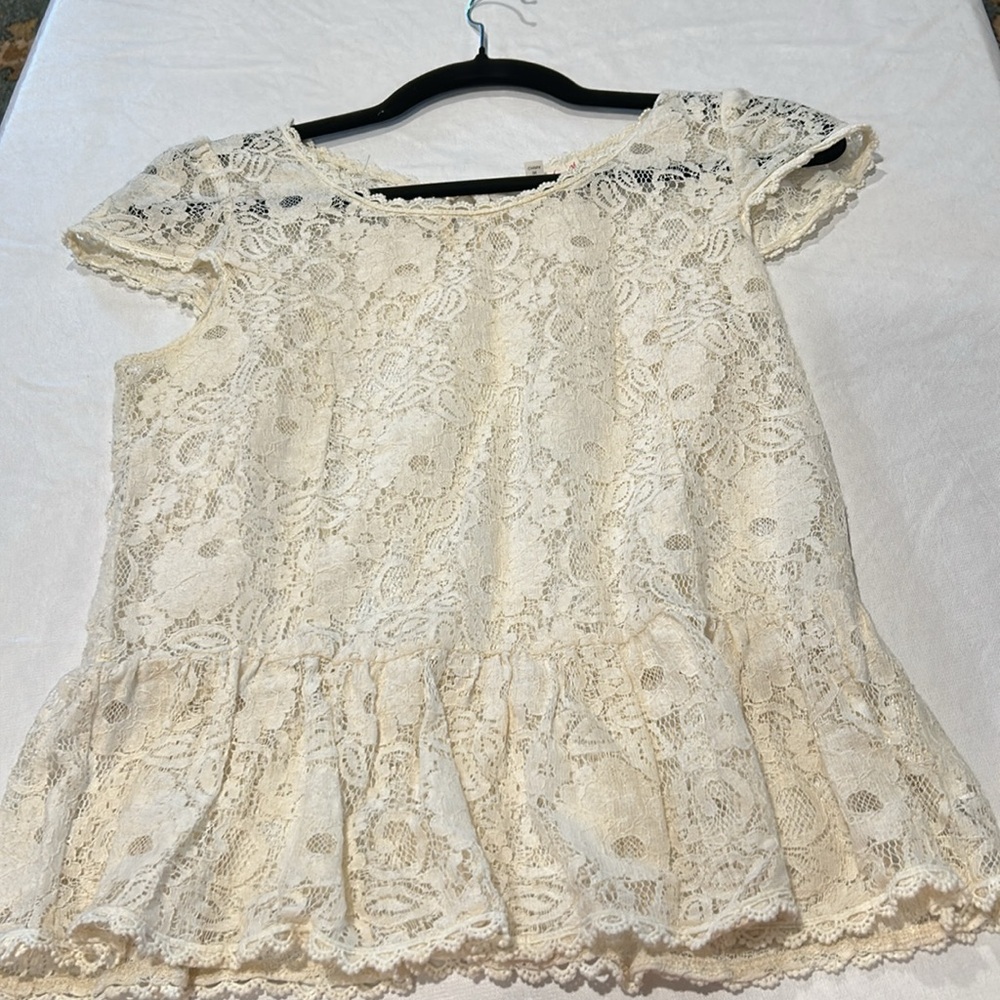 Mustard Seed Cream Lace Peplum Blouse Size Large Excellent Condition - Picture 4 of 6